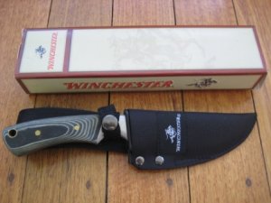 Guthook Knives: Winchester Black/Grey laminated Handle Fixed Blade Guthook Knife
