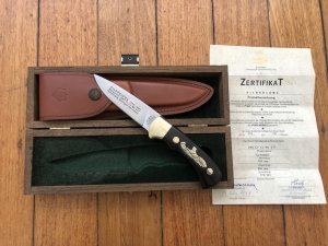 Puma Knife: Puma Rarity Original 1769-1991 4 Star Fixed Blade GOLD Silberlöwe Knife with Grenadill Handle in Original Box