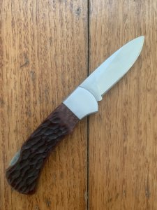 Puma Knife: 2010 Puma 4 Star Mini Folding Lock Knife with Red Jigged Bone Handle