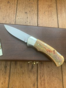 Puma Knife: Puma Original Scrimshawed Puma Roe Deer 4 Star Folding Lock Blade Knife with Presentation Box
