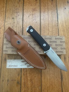 LionSTEEL Italy. Model B41-2 GBK Black G10 Handle with Leather Sheath