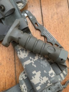 Ontario ASEK Multi-Cam Survival Knife System 5" Blade, Strap Cutter, Sheath & Tactical Thigh/Belt Sheath
