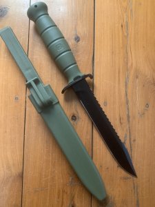 GLOCK Original Austrian Made MILITARY GREEN Saw Back Field Knife with Polymer Scabbard
