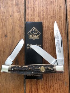 Puma Knife: Puma rare vintage 1985  'STOCK' 3 blade Fold back Knife with Stag Antler Handle