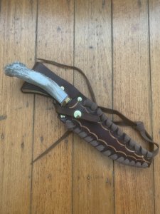 Ken Richardson Custom Handmade 6" Fillet Blade Hunting Knife with Deer Antler Handle & Custom Sheath