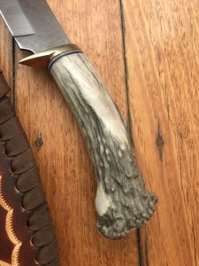 Ken Richardson Custom Handmade 5.5" Drop Point Blade Hunting Knife with Deer Antler Handle & Custom Sheath