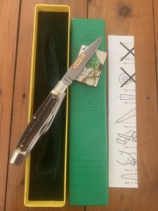 Puma Knife: Puma Mint Rare 1992 'STOCK' 3 blade Knife with Stag Antler Handle and Box #48292
