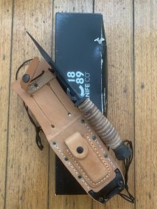 Ontario 2021 Model Pilots Survival Knife Straight Edge Knife with Leather Handle and Leather Sheath