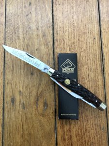 Puma Knife: Puma rare vintage 1974  'STOCK' 3 blade Fold back Knife with Dark Brown Jigged Bone Handle
