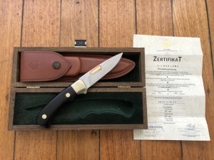 Puma Knife: Puma Rarity Original 1769-1991 4 Star Fixed Blade GOLD Silberlöwe Knife with Grenadill Handle in Original Box