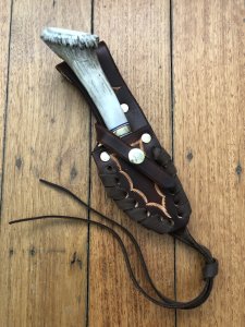 Ken Richardson Custom Handmade 3" Drop Point Blade Hunting Knife with Deer Antler Handle & Custom Sheath