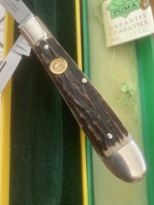 Puma Knife: Puma Original Rare 1984 Pony 620 Twin Blade Knife with Stag Antler Handle #18481