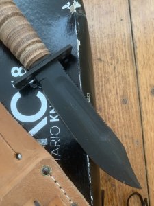 Ontario 2021 Model Pilots Survival Knife Straight Edge Knife with Leather Handle and Leather Sheath