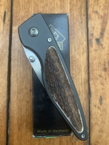 Puma Knife: Puma 2002 Handic Black Frame & Dark Stag Slab Linerlock Folding Knife