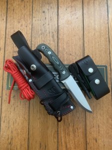 Cudeman Model 148-VC Fixed Blade Cudeman 148VC Bushcraft Knife Green Micarta With Leather Sheath