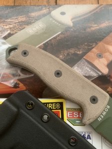 ESEE Knives- ESEE-5 Knife with Ivory Beige Micarta Handle Green Blade & Black Kydex Sheath
