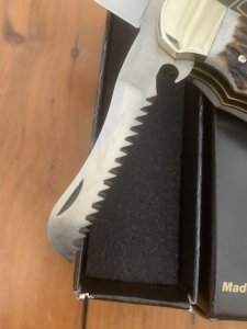 Puma Knife: Puma Custom Stag Antler Handled Lock Back Folding Knife & Saw Blade