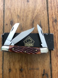 Puma Knife: Puma Original Rare Pony 3 Blade Knife with Red Bone Handle