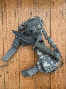 Ontario ASEK Multi-Cam Survival Knife System 5" Blade, Strap Cutter, Sheath & Tactical Thigh/Belt Sheath