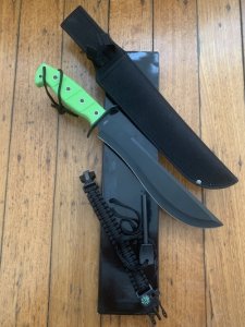 Large Fluoro Green Handled Bush Craft/Camping Knife Kit