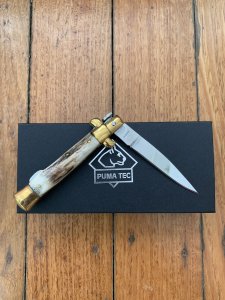 Puma Knife: Puma Tec Italian Style Stiletto Folding Liner Lock Knife with Stag Antler Handle