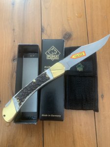 Puma Knife: 2008 Puma Prince Folding Knife with Sambar Stag Antler Handle & Puma Pouch
