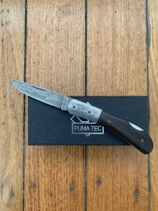 Puma Knife: Puma Tec Damascus Ebony Hardwood Folding Liner Lock Knife