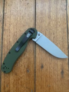 Ontario Knife Company ON8874TC Plain Brushed Silver Edge Folding Knife with Olive Drab Handle
