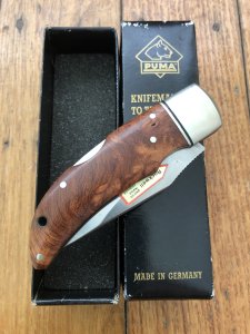 Puma Knife: Rare Puma THUYA Folding Knife with Root Wood Handle in original Black Box