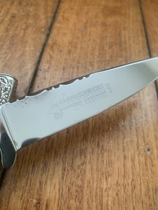 German Knife: 1980's Jagdnicker Hunting & Fishing Scene Knife with Stag Handle & Sheath