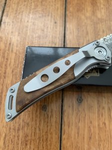 Puma Knife: Puma Tec Damascus Folding Liner Lock Knife with Thuya Root Wood Handle