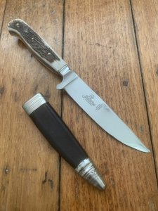 1970's Hubertus Solingen Jagdnicker Knife with Deer Antler Handle & Sheath