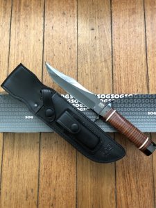 SOG Vintage Original 2005 S1T Bowie 2 knife with Leather Sheath and Sharpening Stone.
