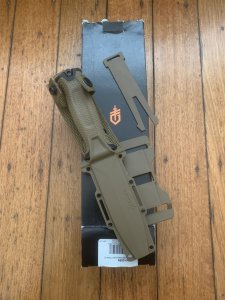 Gerber Model StrongArm Drop Point Coyote Brown Military Knife in Belt Sheath & Box