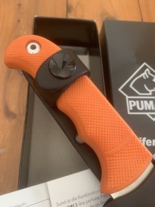 Puma Knife: PUMA IP Smart Hunting Orange Handle Fixed Blade with Gut Hook Knife & Kydex Sheath