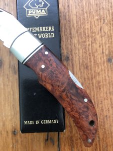 Puma Knife: Rare Puma THUYA Folding Knife with Root Wood Handle in original Black Box