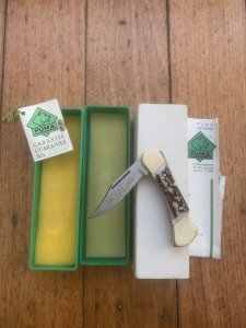 Puma Knife: Puma 1980 Rare model 895 Lord Folding Knife with Stag Handle Original Box and matching Warranty