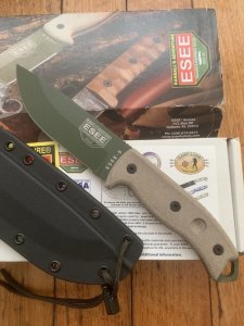 ESEE Knives- ESEE-5 Knife with Ivory Beige Micarta Handle Green Blade & Black Kydex Sheath