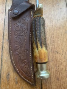 CASE XX USA KODIAK BEAR Knife with Antler Handle and Leather Sheath