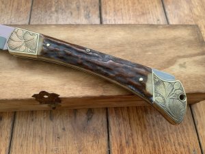 Puma Knife: Puma 1975 Special Edition Emperor 915 Folding Knife with Stag Antler Handle in Puma Wooden Box