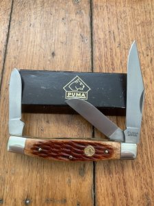 Puma Knife: Puma Circa 90's Original Stockman Knife with Light Brown Jigged Bone Handle