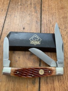 Puma Knife: Puma Circa 90's Original Stockman Knife with Light Brown Jigged Bone Handle