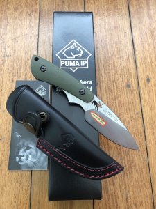 Puma Knife: Puma IP Laser Cut Red Deer G10 Green Handle