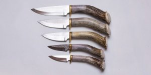 Ken Richardson Custom Handmade 3" Drop Point Blade Hunting Knife with Deer Antler Handle & Custom Sheath