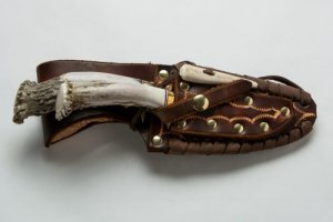 Ken Richardson Custom Handmade 4" Fillet Knife and 5.5" Drop Point Blade Piggy Back Set Deer Antler Handle & Custom Sheath