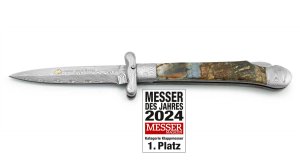 Puma Knife: Puma Medici 2024 Special Limited Edition, Damascus, Mammoth Tooth and Gold Etching in Display Box 0/50