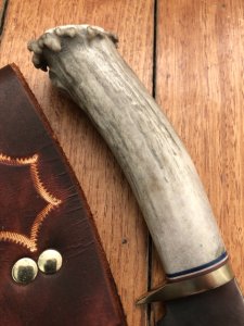Ken Richardson Custom Handmade 5.5" Drop Point Blade Hunting Knife with Deer Antler Handle & Custom Sheath