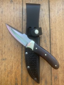 MAFFI SYDNEY AUSTRALIA Wood Handled Fixed Blade Knife With Sheath