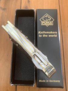 Puma Knife: Puma Custom Stag Antler Handled Lock Back Folding Knife & Saw Blade