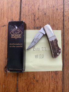 Puma Knife: Puma German 2006-120 Micro Folding Knife with Stag Antler Handle and Box